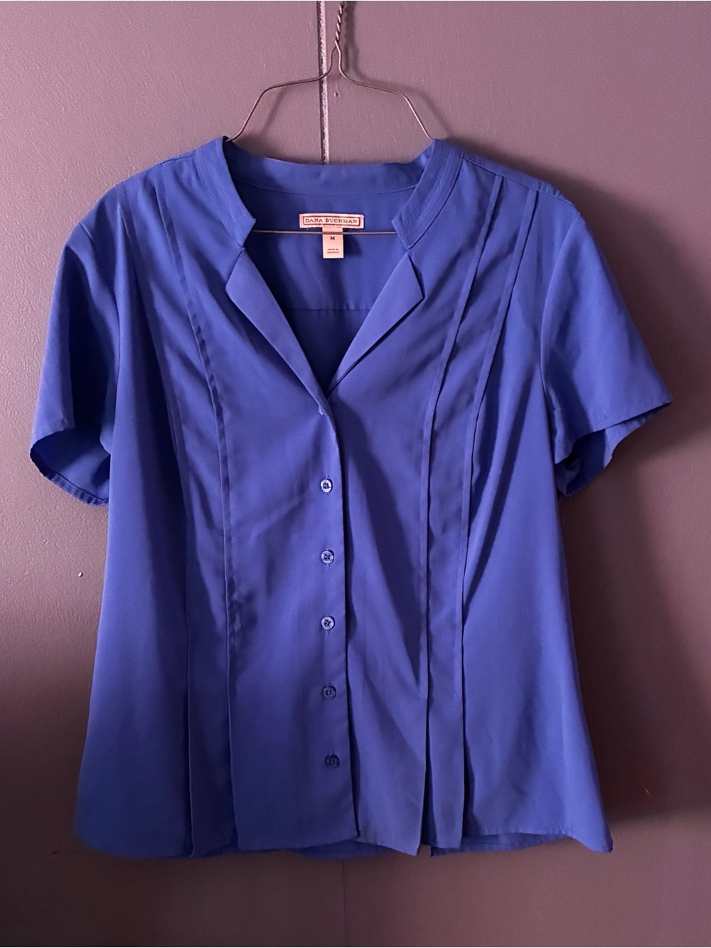 Dana Buchman Royal Blue Short-Sleeve Button-Down Blouse
